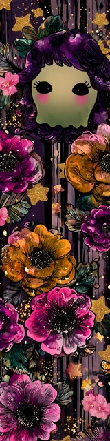 Free kawaii bookmark featuring a ghost with vertical flowers